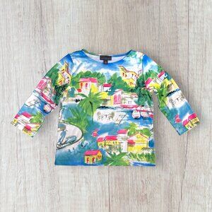Northern Isles Scenic Village Print Top Women’s M Top T-Shirt 3/4 Sleeve Blouse